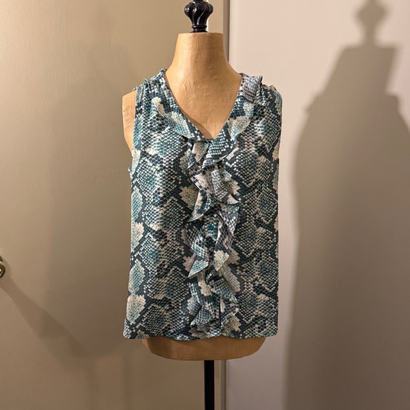 Tahari Tops - Tahari Arthur Levine snake print teal green cream ruffles